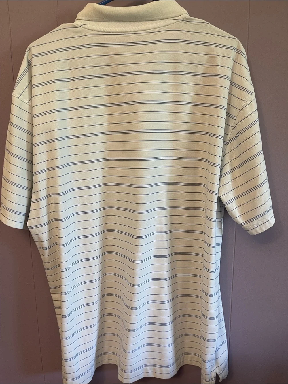 Nike Men’s Cream Polo with Thin Light Blue Stripes